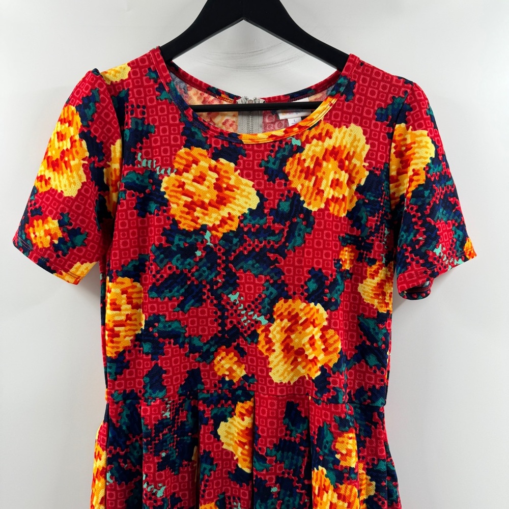 LuLaRoe Amelia Dress Floral Print Fit & Flare Size Large - Picture 2 of 7